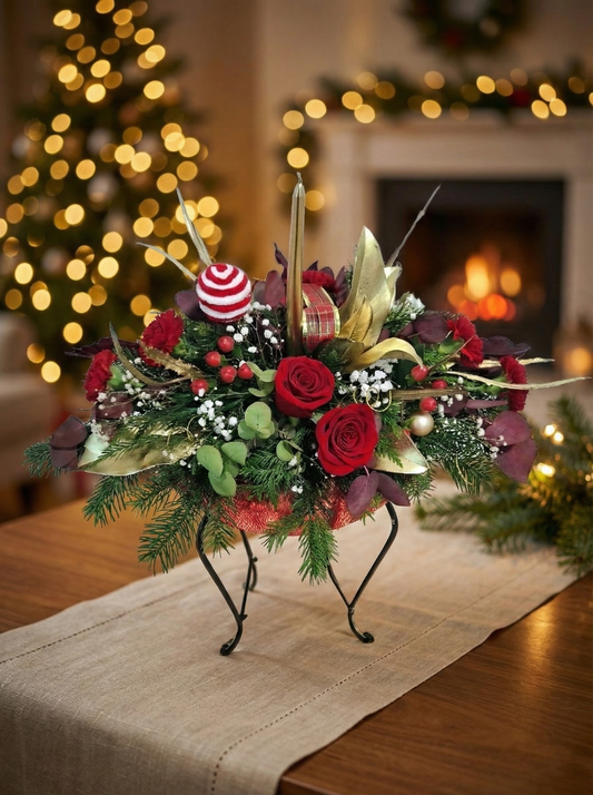 Christmas Centerpiece with Candle and Natural Flowers