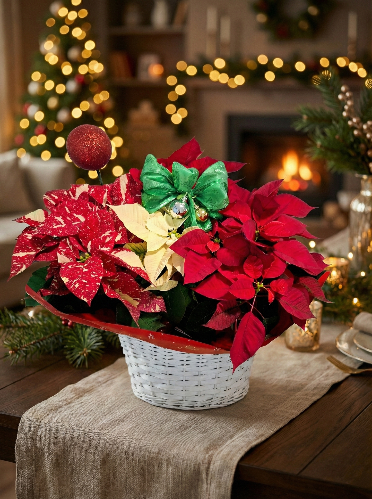 Large Basket with Mixed Poinsettia Plants