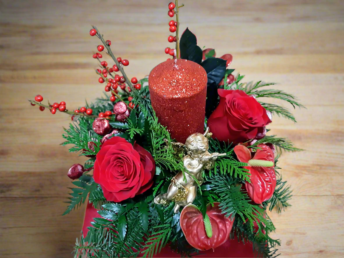 Centro Navideño con Rosas y Anthurium